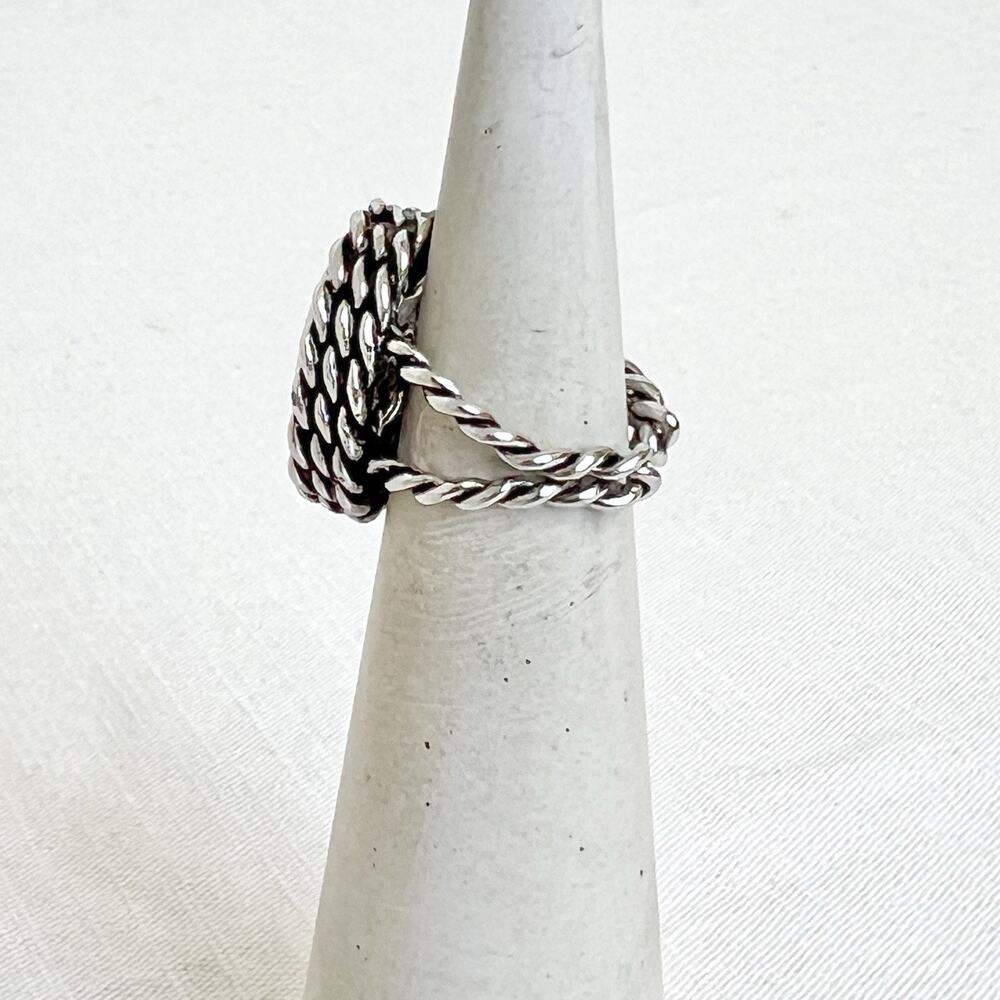 Sarah Coventry Ring Blue Rose Braided Rope Band Silver Tone Adjustable Cottage - Picture 5 of 9